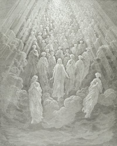 Gli angeli nel pianeta Mercurio: Beatrice ascende con Dante al pianeta Mercurio, c.1860-68 da Gustave Dore